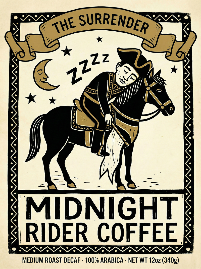 The Surrender decaf medium roast coffee by Midnight Rider Coffee, smooth decaf brew detail shot